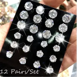 12 ParSpack White Shiny Wedding Stud örhängen Uppsättning för kvinnor Män kristallsmycken Tillbehör Minimalistiska gåvor 240511