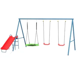 Set di swing esterno multifunzionale per bambini, resistenti all'acqua UV, sedili a oscillazione, scivolo e swing regolabili, cornice in acciaio pesante, capacità di 4 bambini