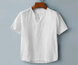 Men039S Casual Shirts Men Short Sleeve Linen Collarless Soft Dress Loose Holiday Top Tee Work Shirt Striped9133743