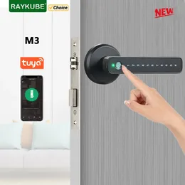 Raykube M3 Tuya ble bloqueio digital de porta de impressão digital trava eletrônica com bloqueio de 60/70mm de porta Smartlife/tuya para desbloqueio remoto 240510