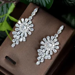 Brincos de balanço Hibride Super água gota de zircônia cúbica Longa para mulheres Banquetes de casamento Party Wear E-795