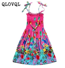 Girl039s klänningar 6 8 10 12 13 År Summer Girls Dress Bohemian Beach för tonårskläder med vintage halsband7704520