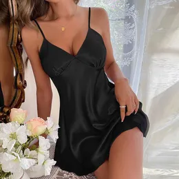 Abbigliamento da donna estate sexy e divertimento Face di seta solida liscia Faccia a bassa senza maniche a bassa gonna sospesa per la casa pigiami