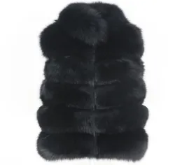 Oftbuy 2020 Winterjacke Frauen schwarzer echter Fell -Weste Mantel Natural Big Fluffy Fox Fell Outerwear Streetwear Stand Halsharmärmer 1167541