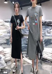 OneIimirry Nowy krótki rękaw koreańskie sukienki dla kobiet swobodny graficzny nadruk Tshirt sukienki dziewczyna czarna O szyja Slim Reresidos Verano 20202199026