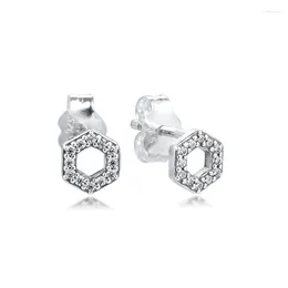 Brincos de garanhão com cinto de favo de favo de favo de mel Clear CZ Sterling-Silver-Jewelry for Women Luminous Brincos Oorbellen Pendientes