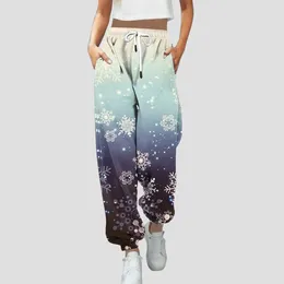 Women's Pants Ladies Casual Christmas Printed Waist Closed Bottom Sweatpants With Pockets High Workout Trousers