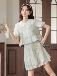 ワークドレス2024夏の中国語デザインセンススーツ甘い3ピースシャツスカートカーディガンベスティドスコルトスデフィエスタ