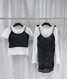 Casual Dresses Two Piece Sets With White Shirt Small Sweet Black hollow Out Braces Dress Shirt Lovely TShirt5143755