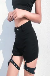 Lucyever Summer Women Dwuczęściowy zestaw seksowne kantar Top Metal Button Choker Tanks Slim Black Gothic Shorts Pure Cotton Street6125641
