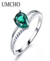 Umcho Green Emerald Gemstone Rings for Women 925 Sterling Silver Jewelry 로맨틱 클래식 워터 드롭 러브 링 y04207068057