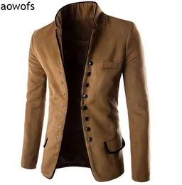 Moda 2017 Aowofs Autunno inverno caldo Cashmere uomo039s colletto cappotto giacche di lana Cappotto giacca a vento monopetto1520588