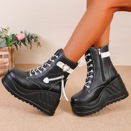 Boots Punk Gothic Style Platform Chunky Y2K Cosplay Black Ankle Autumn Winter Round toe Heels Booties