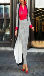 Clocolor 2 Piece Set Autumn Winter New Houndstooth Jacket Crop top And Pants Set Woman Suits Lady Suit Office Trench Coat Y2001103764821