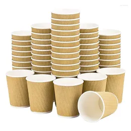 Disposable Cups Straws 100Pcs 8Oz Kraft Brown Triple Walled Ripple Coffee For Tea & Paper