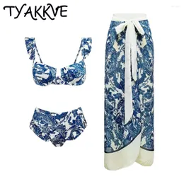 여자 수영복 Tyakkve 2024 3d Flower Luxury Cover Up 원피스 수영복 여성 푸시 Monokini Bikini 세트 드레스 수영복 해변