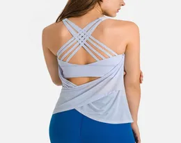 Pasek krzyżowy Women039s Tank Tops Sport Bra Cover Up Dwuczęściowy zestaw tylnych do wszechstronnego biegu fitness koszulka gimnastyczna CAS6705988