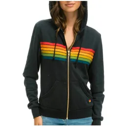 2024 Nation Womens 5 Stripe Rainbow Uzun Kollu Zip-Up Dikiş Kazak Nefes Alabaş Hoodies Sweatshirt 240518