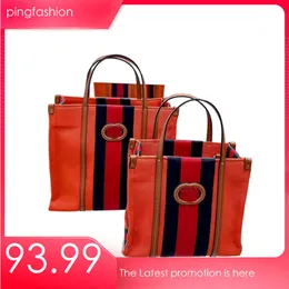 Tote Bag Ping Handbags Interlocking G Large Web Stripe White Cotton Canvas Brown Leather Trim Fashionable Women's Classic Designer Bags s