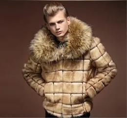 Kaleb Mens Luxury Faux Fux Fur Winter Big Fur Collar Slim Fit Short Thick Coat Casuare Jacket Hip Length Parka Outrcoat8758245