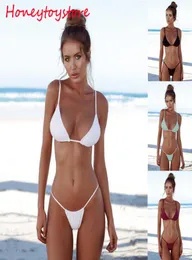 2018 Sexy Solid Top Thong Micro Bikini Women Swimsuit Brasiliano Bikini Bikini Sue abitudini da bagno Beach Maillot de Bain Monokini6828961