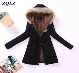 Kadınlar039S Parkas Zqlz artı beden kapüşonlu pamuklu yastıklı ceket kadınlar kış ince since sıcak, paltalı paltalı femme uzun par1702538