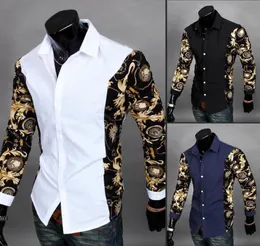 Whole New 2016 Black And Gold Dress Shirts Baroque Printed White Shirt Men Summer Outfits Camisas Slim Fit Chemise Cheap Clot6295384