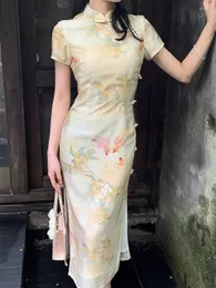 Etniska kläder 2024 Gentless Cheongsam Floral Women Vintage Wedding Dress Slim Summer Casual Dresses Chinese Style Qipao S TO XXL