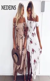 2022 Женщины сексуальное платье Summer Split Maxi Beach Sungress Off Backless Boho Long Es vestidos Femme 2204077680250