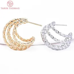 Stud (8234) 4 bitar av 24mm 24K Gold Brass Round Multi-Layer Twisted Earrings High-kvalitetsmycken Discovery Accessories Wholesale Q240517