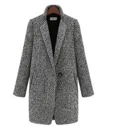 Nuovo cappotto invernale Donne Houndshooth Woolen Coat Fashion HEID QUALITÀ Miscela di cotone a bottone singolo tasca oversize trench2240144