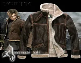RE4 Resident Evil 4 IV Leon Kennedy Pu Faux Leather Fur Jacket All Action Leather Costumes Longsleeve Coat DHL 2451004