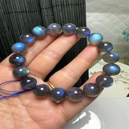Länk armband naturliga labradorit svart kropp fullblå ljus armband smycken för kvinna fengshui helande rikedom pärlor kristall gåva 1 st.