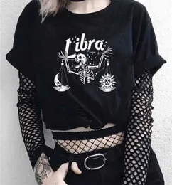 Goth Spooky Libra Skeleton Woman Tshirts Sun and Moon Harajuku Streetwear Halloween Grunge Style 2105121363053