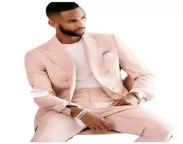 2 조각 핑크 웨딩 턱시도 슬림 한 착용 의상 의상 Homme Men Suits 턱시도 Terno Masculino Prom 신랑 정규 마모 맞춤형 블레이저 ja980707