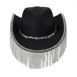 Berets Sparkling Cowboy Hat Tassels Crystal Wild for Bachelorette Party Party الممثلة