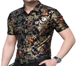 Mode sommaren kort ärm herrkläder hawaiian guld bronsning tryck skjorta för män skjortor streetwear tröjor klänning 1012 2203308371125