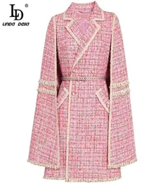 LD LINDA DELLA Fashion Designer Autumn Winter Cloak Coats High Quality Women double breasted pocket Belted Warm Pink Jackets 211232416226
