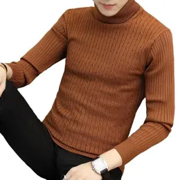 Men039s Sweaters Cable ed Knitted Male Turtleneck Striped Sweater Autumn Winter Fashion Rollneck Men Jumper Pullover1422252