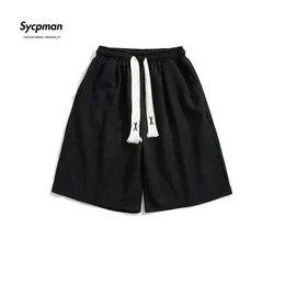 Sycpman Solid Waffle Drawstring Spor Şortları Erkekler ve Kadınlar İçin Gevşek Pantolonlar Yaz 240515