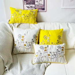 Kissen weiß gelbe Blume Stickerei Abdeckung Home Dekoration Baumwolle 45x45 cm/30x50 cm Sofa Holz