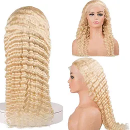 180 Densidade 12a Long Blonde HD Lace Fechamento Wigs 13 6 peruca frontal de renda transparente 613 40 polegadas peruca de onda profunda Black Women228H4085803