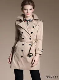 Klassische Frauen England Middle Long Trench Coathigh Quality Marke Design Cotton Cotton Double Breasted Slim Fit Trench Coat B8999F260 SXX6003663