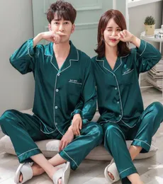 2020 Pajama Satin Men Men Pajama Set Solid Sleep Sleep Sleepwear для мужчин костюм Осенний рукав Pijama Man Summer Homewear6848947