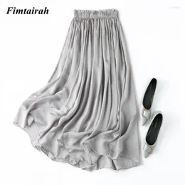 Skirts Fimtairah Mulberry Silk Skirt Women Summer Autumn Satin Strip Elastic Waist Long Double