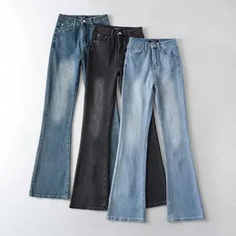 Kvinnors jeans europeiska och amerikansk stil hög midja mikro rakad kvinnlig höst vinter tvätt retro allt avslappnad klocka bottnar