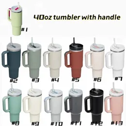 NEU 40oz wiederverwendbarer Becher mit farbigem Griff und Stroh rostfreier Stahl isolierter Reisebecher Tumbler isoliert Becher halten Getränke col 308d