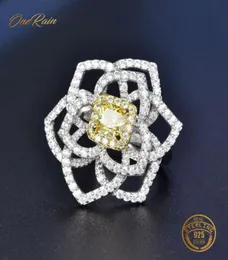 Onerain 100 925 Sterling Silver Citrine Citaving Cocktail Party Flower Rose Ring for Women Jewelry Whole2878893