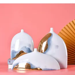Vaser kreativitet båge guldpläterad keramisk vas skrivbord dekoration konstgjord blommig modern inredning smal munblommor arrangemang