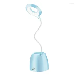 Bordslampor Desk Lamp - 3 I 1 Multifunktionsstudie Läsning LED med Pen Holder Phone Stand for Bedroom Office (Blue)